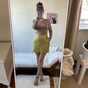 THE LIMITED YELLOW BROWN TAN HOUNDSTOOTH PENCIL SKIRT POCKETS LINED CHECKERED